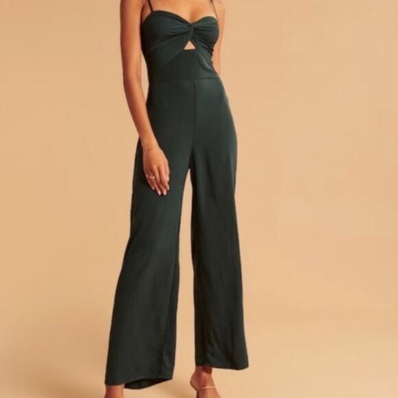 SOLD Abercrombie & Fitch Twist-Front Cutout Jumpsuit Small Tall Dark Green - Picture 5 of 14